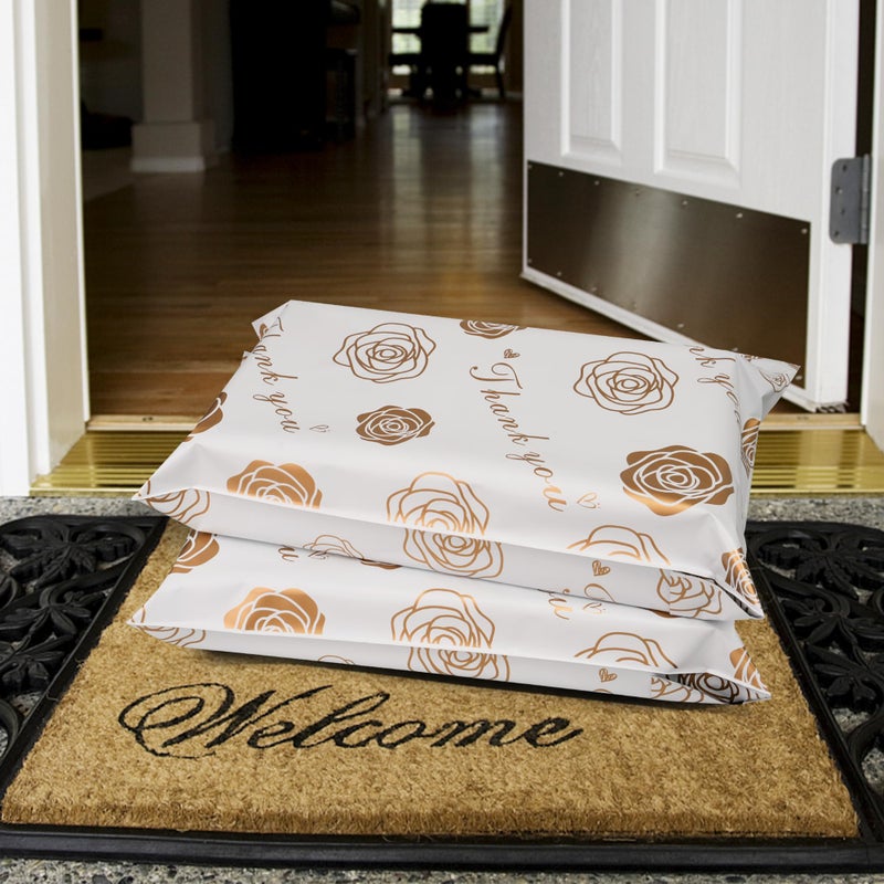 Vapulcio Thank You Poly Mailers 10x13 Inch 25 Pcs - Gold Rose Printed Shipping Bags for Clothing - Waterproof and Tear Resistant Mailing Envelopes - Self-Sealing Packaging Bags for Small Business - Image 5